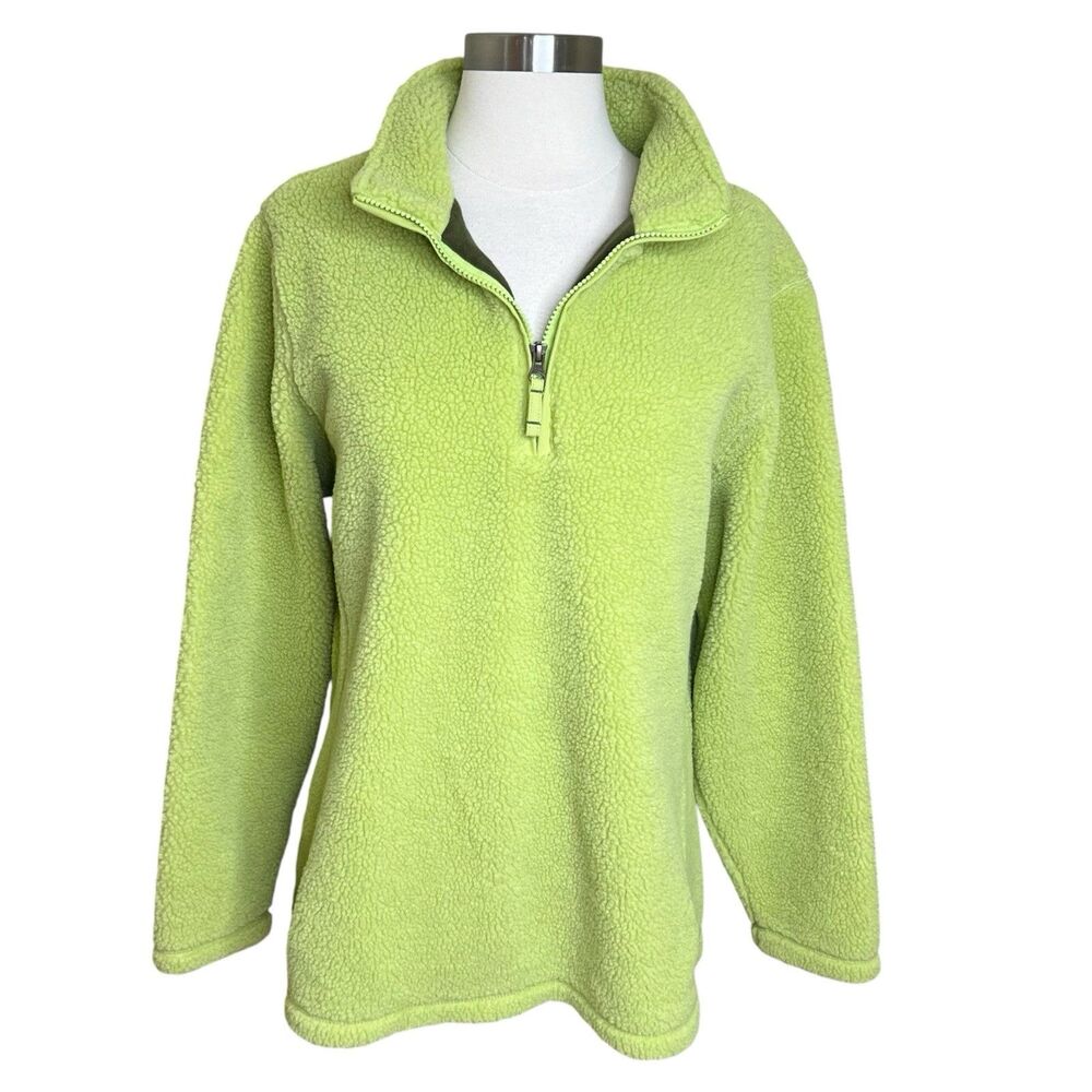 Lands End Sherpa Fleece Pullover Womens Size 1X Lime Green 1/4 Zip Outdoor